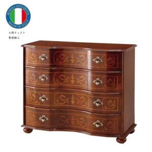 イタリア 5段 チェスト 茶 87cm 象嵌 ロココ調 家具 猫脚 完成品