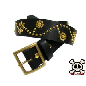 栃木レザー フラワー型 スタッズベルト 黒 ブラックスポッツ 日本製 一