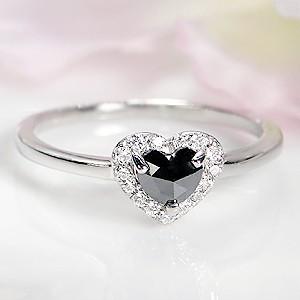 ブラックダイヤリング プラチナ 天然 ダイヤモンド ハート ローズ
