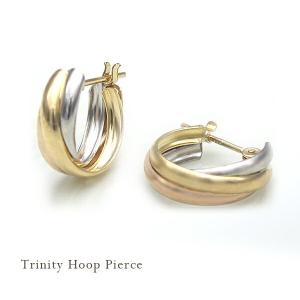 あすつく 大特価k18 PT900 トリニティ スリーカラーフープピアス