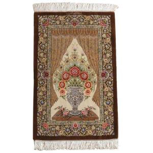 ペルシャ絨毯 イラン じゅうたん・クム産 シルク 100％ 90×59cm 手織り