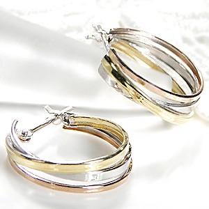 地金ピアス 地金 フープピアス ピアス トリプルカラー 18k 18金 YG PG