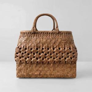 山葡萄籠バッグ 手作り 山葡萄かごバッグ 細ひご 内布あり ファー付き