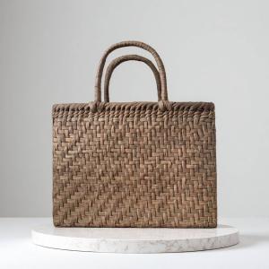 山葡萄 手作り カゴバッグ 内布付き 市松編み、立体花編み : 星凌商店