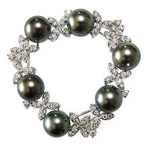 ブローチ パールブローチ k18 ホワイトゴールド ダイヤモンド ブラック