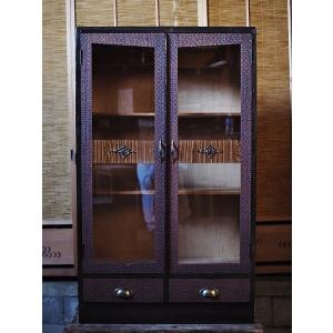 昭和レトロなモールガラス食器棚 昭和中期 古録展 送料別 Iサイズ 中古