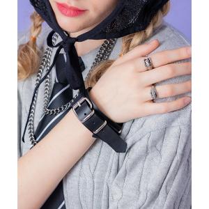 バングル an meets zakka 2連バックルベルトワイドレザーバングル