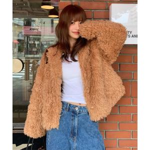 ジャケット ノーカラージャケット プードルファー ジップアップボア