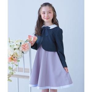 mezzo piano メゾピアノ(mezzo piano)ニットボレロ＆花刺繍ワンピース