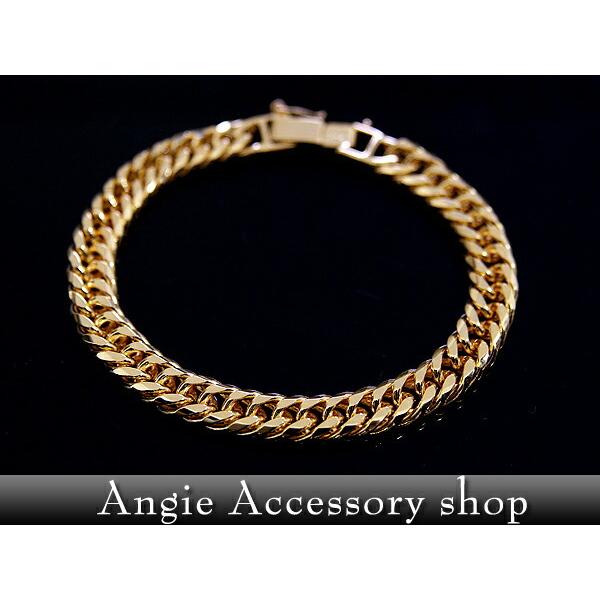 a Wロック W6面 20cm 8mm 喜平ブレスレット 中 キヘイ チェーン 18KGP