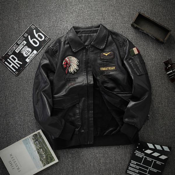 INDIANS 豪華刺繍/上級革使用・レザーMA-1フライトジャケット : 青