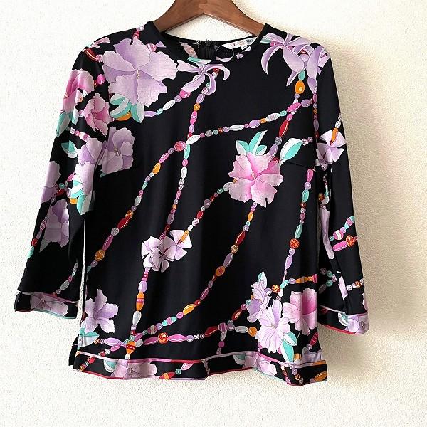 LEONARD SPORT #anc レオナールスポーツ カットソー 38 黒 マルチ 花柄