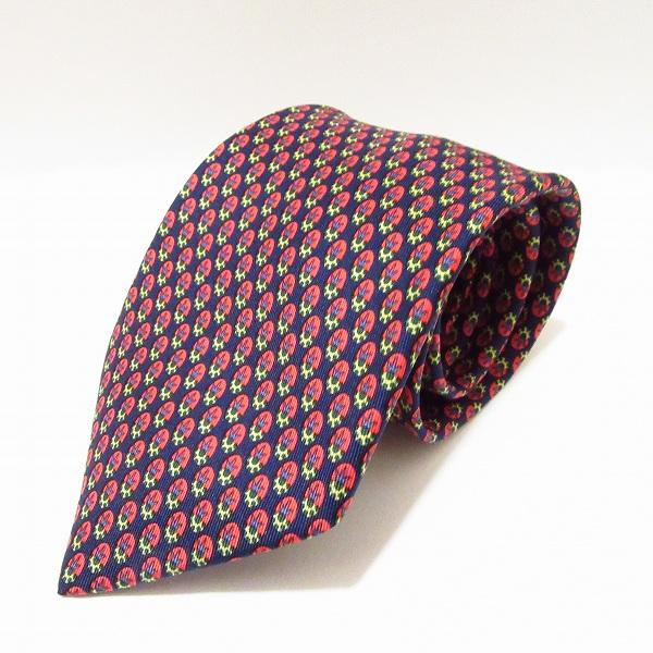 HERMES（エルメス） #apzt ネクタイ 赤系 濃紺 総柄 シルク メンズ