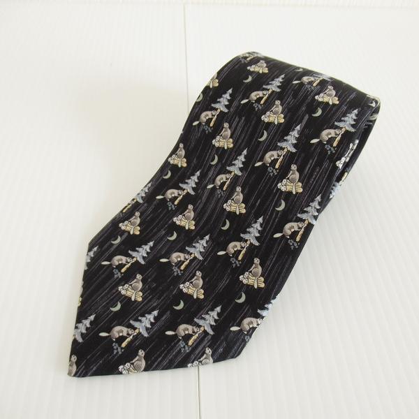 HERMES（エルメス） #anzt ネクタイ 黒 グレー シルク 総柄 ビーバー
