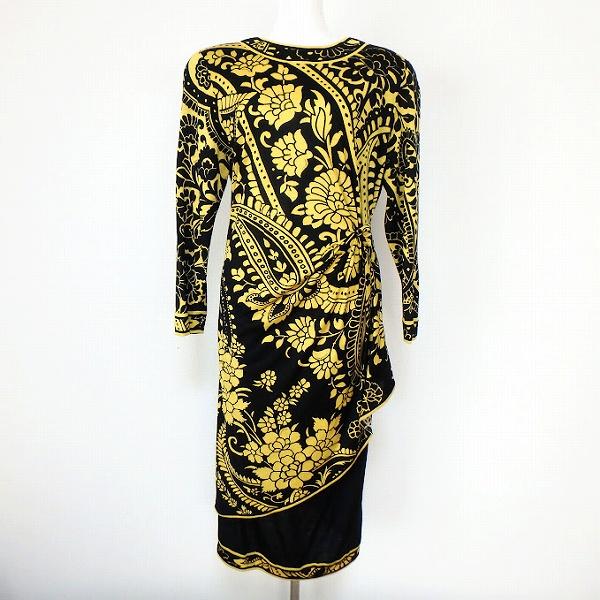 LEONARD（レオナール） #anc ワンピース L 黒 黄色 総柄 バックジップ