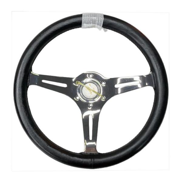 即納】MUSASHI レザーステアリング 33Φ ブラックレザー(PVC)/クローム