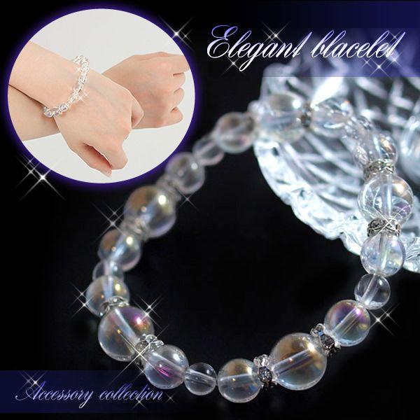 可愛い 天然石 ブレスレット キラキラ 美しい 天然 オーロラ水晶 水晶