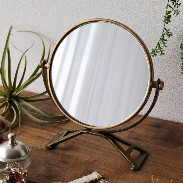 鏡 卓上ミラー スタンドミラー テーブルミラー 丸型 アイアン