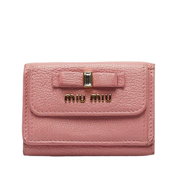 miu miu（ミュウミュウ） ロゴ リボンモチーフ ゴールド金具 三つ折り
