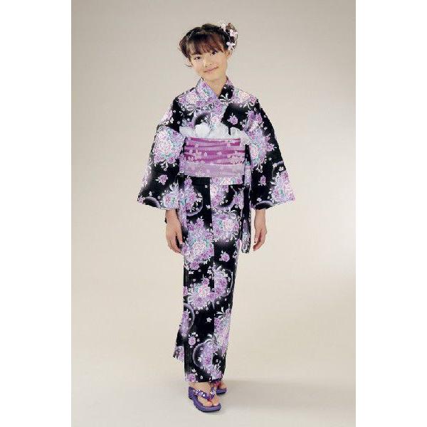 京美 浴衣 ジュニアサイズ リョウコキクチブランドゆかた6点セット 黒