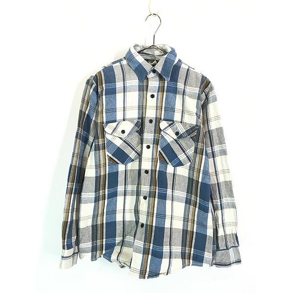 古着 80s USA製 Oshkosh B'gosh ブルー チェック ヘビー フランネル