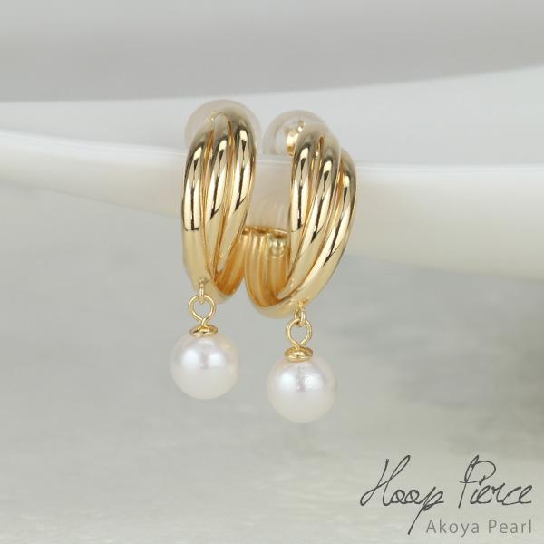 パール フープピアス k18 揺れる ゴールド 18k 18金 アコヤ 5mm