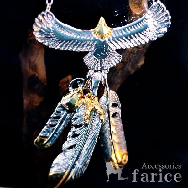 Indian Jewelry ビッグイーグル&3フェザー ゴールドカラーハート