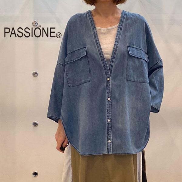 PASSIONE（パシオーネ） オーバーシルエットデニムブラウス ドルマン V