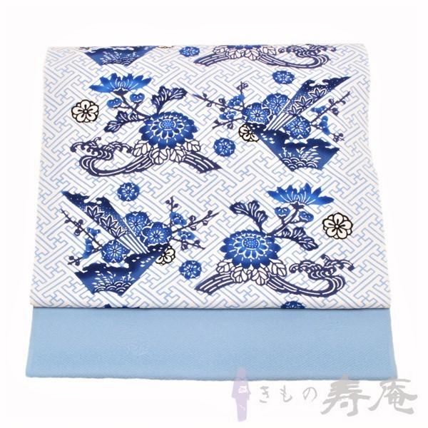 紅型染九寸名古屋帯 仕立て込み 知念初子 本場琉球帯 紗綾型 花 白