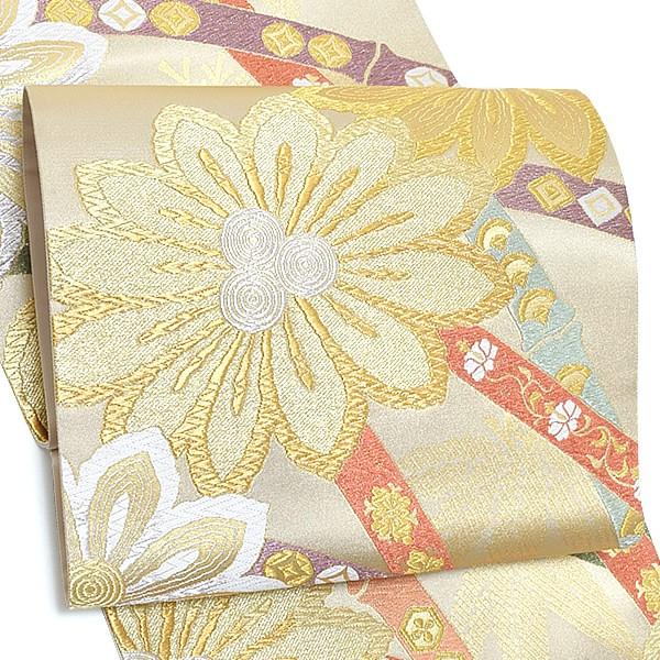 Prices down4）西陣織 袋帯「ゴールド 竹に花」振袖帯 未仕立て 振袖