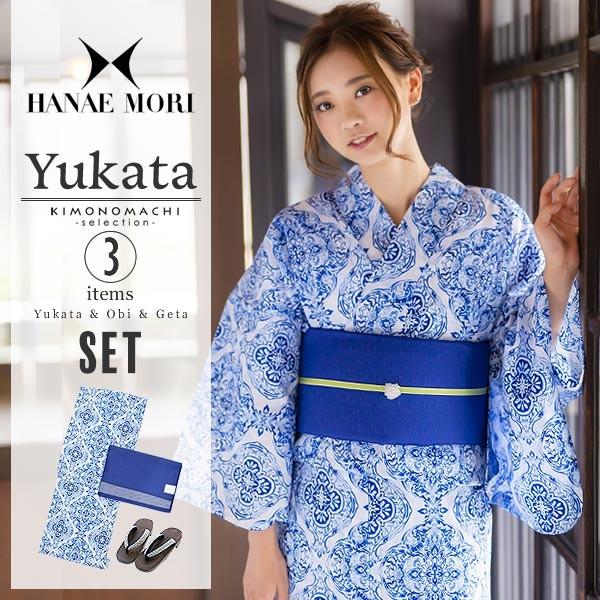 HANAE MORI（ハナエモリ） 浴衣 レディース セット 「白色 更紗」30代