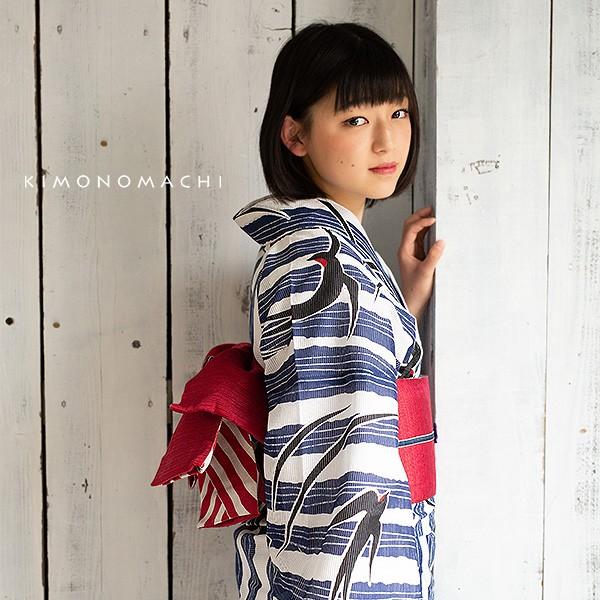 KIMONOMACHI （Prices down2）浴衣 レディース 「縞にツバメ 紺」綿絽