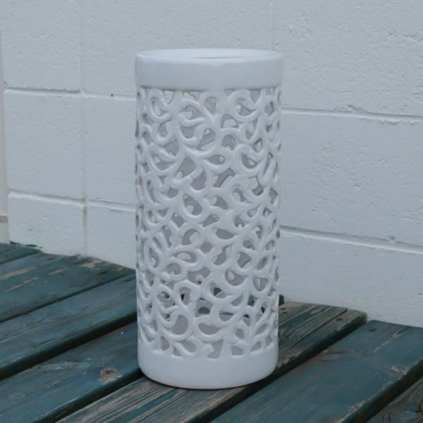 アンティーク モダン 銘入 陶器製 透かし彫り 傘立て 蝶々 玄関 収納