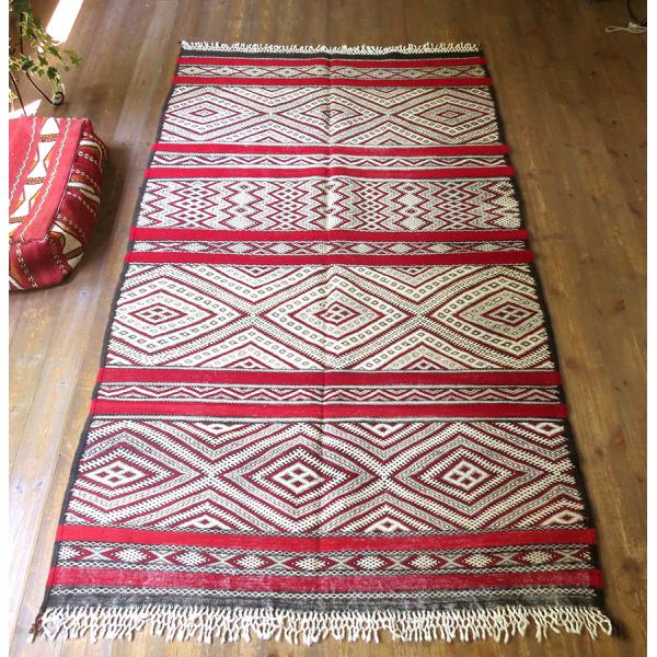 オールドキリム モロッコ Zaiane ゼアン 219x127cm 細かく複雑なジジム