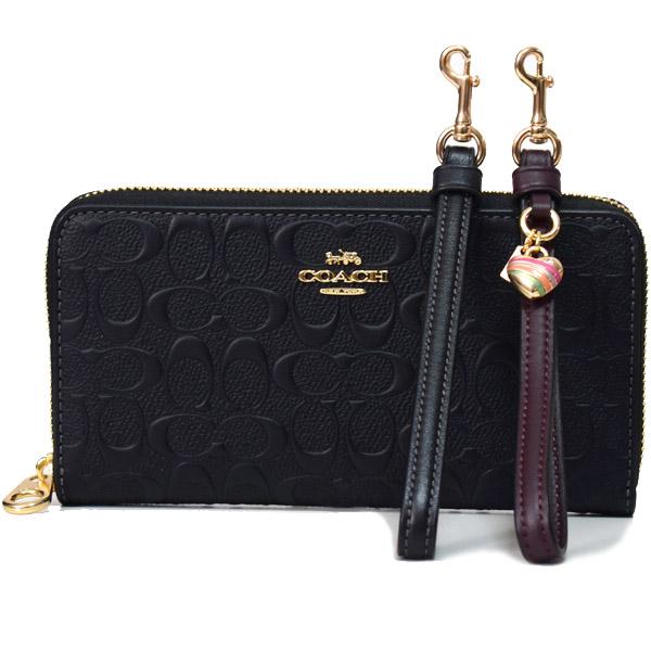 COACH（コーチ） 長財布 レザー シグネチャー 型押し ハート チャーム