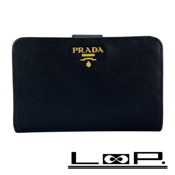 □新同□ プラダ L字型 ジップ 二つ折り 財布 サフィアーノ レザー