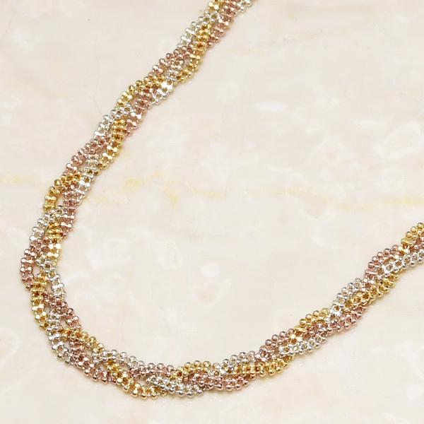 イタリア製 シルバー 三つ編み ボールチェーン トリコカラー SV925