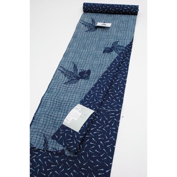 竺仙鑑製浴衣（ちくせん）綿芭蕉籠染め両面高級ゆかた反物金魚 : 愛着