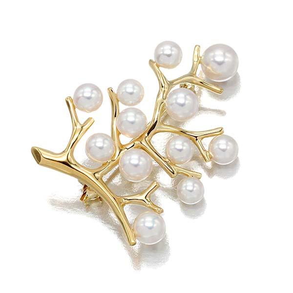 ミキモト MIKIMOTO 幸福の木モチーフ パール K18YG ブローチ 5mm〜7mm