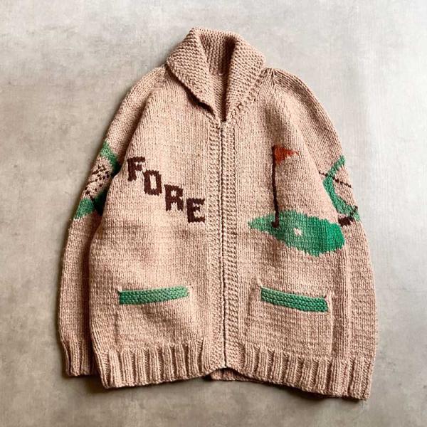 50-60'S Cowichan Golf Pattern Sweater Lightning Zipper 50-60年代