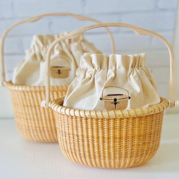 Nantucket ナンタケットバスケット刺繍付きインナーバッグ コットン