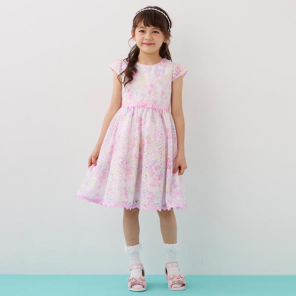 mezzo piano メゾピアノ(mezzo piano)花柄プリントレースワンピース