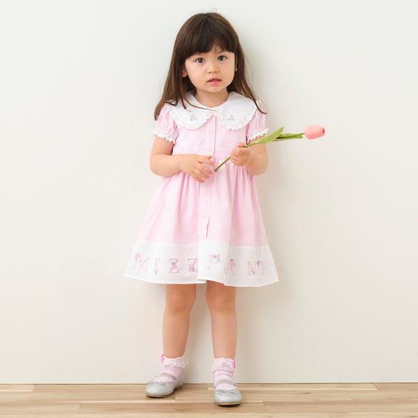 mezzo piano メゾピアノ(mezzo piano)セーラー衿 裾ロゴワンピース