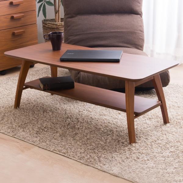 ニトリ（NITORI） 幅90cm 収納棚付き折りたたみテーブル 折脚テーブル