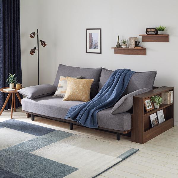 ニトリ（NITORI） 3Way ベッドソファセット＋サイドラック付き(B2 MGY