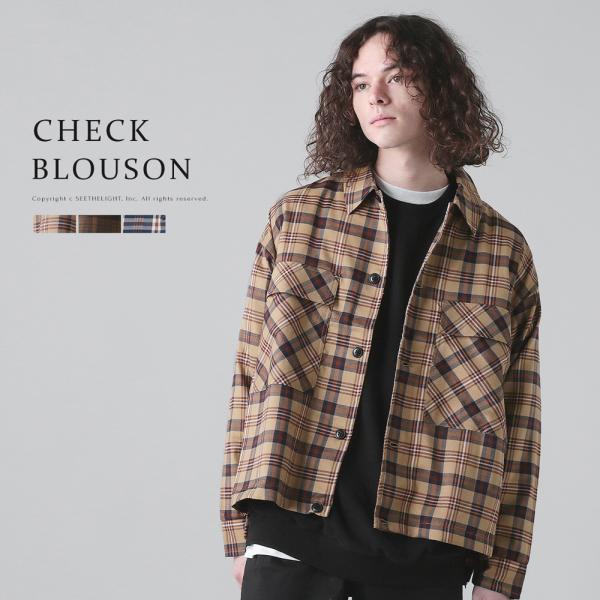 両胸 ポケット ブルゾン メンズ ファッション チェック チェック柄 秋