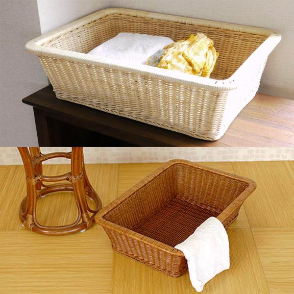 脱衣 カゴ 籐 ラタン 天然素材 旅館 銭湯 バスケット 長方形 53cm 業務