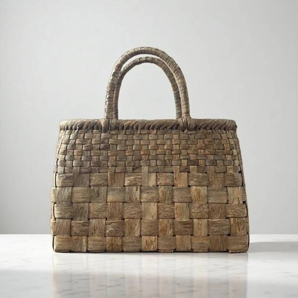 胡桃 くるみかごバッグ 手作り 籠バッグ 市松編み Lサイズ 内布あり