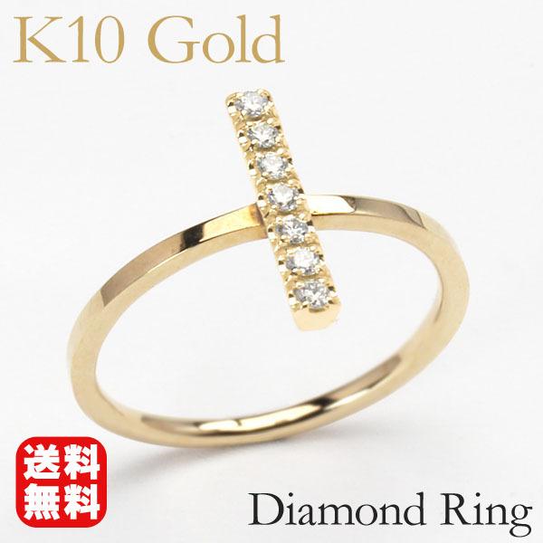 イエローゴールド 指輪 ダイヤモンド リング レディース バー k10 10k