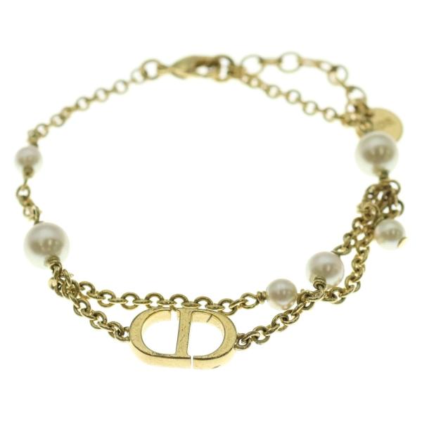 DIOR ディオール ロゴフェイクパール ブレスレット チェーン ゴールド